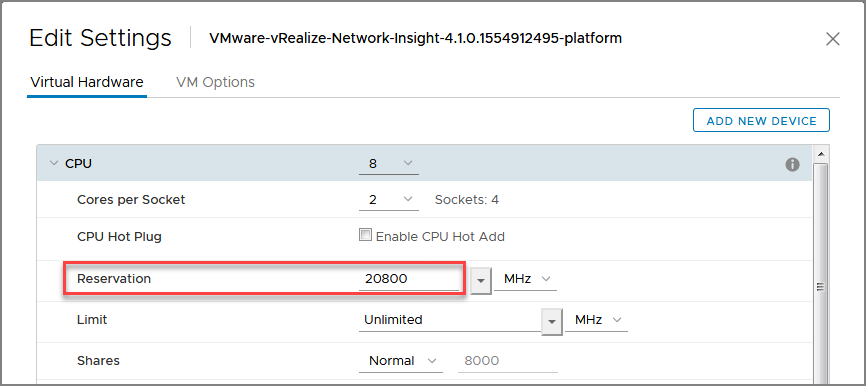 Set CPU reservations