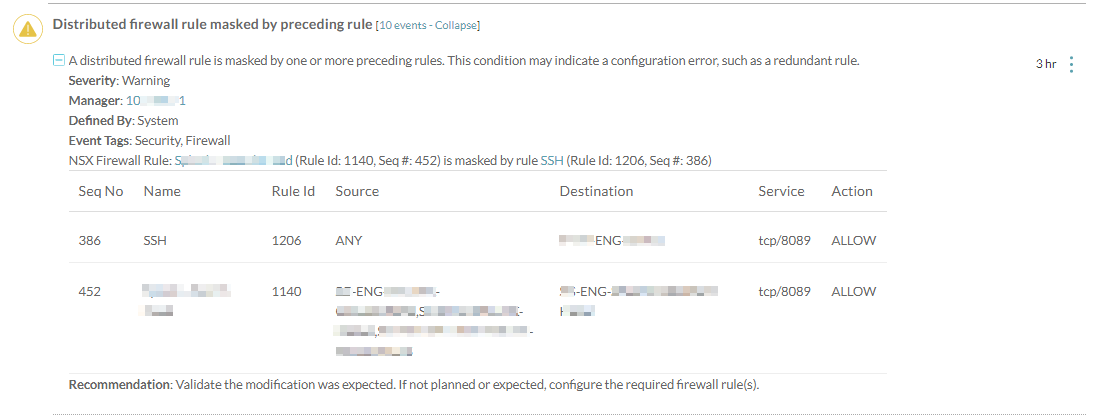 vRNI redundant firewall rules