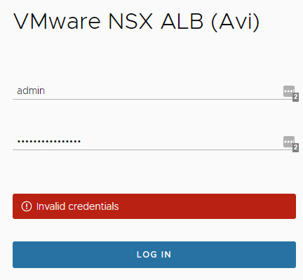NSX ALB: Invalid credentials